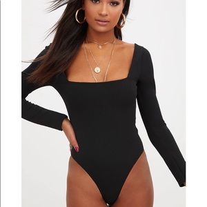 Black square neck body suit